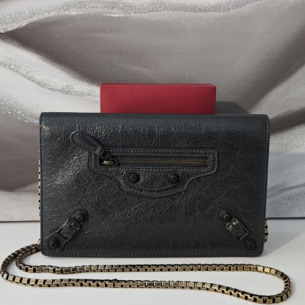 Balenciaga Gris Fossil Studded Crossbody